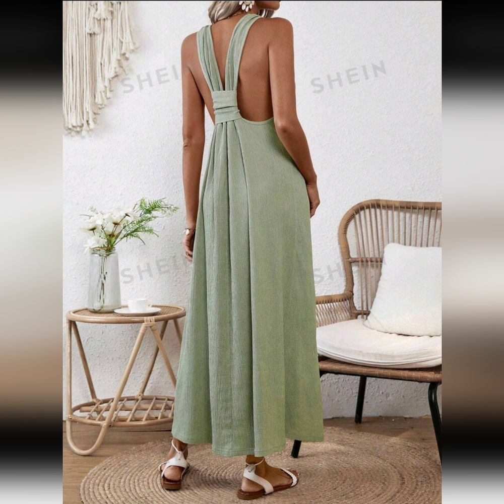 NWOT Vcay Backless Halter Neck Dress Swim Cover, S (4), Green